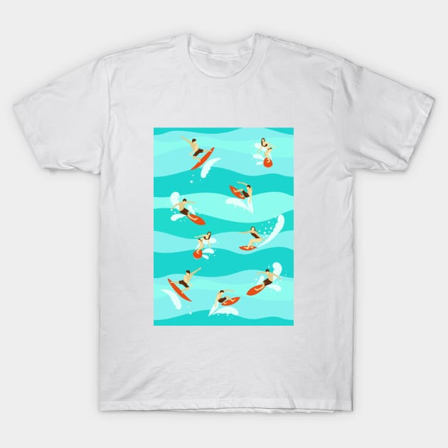 Surfers on the Waves. T-Shirt by Irina Skaska